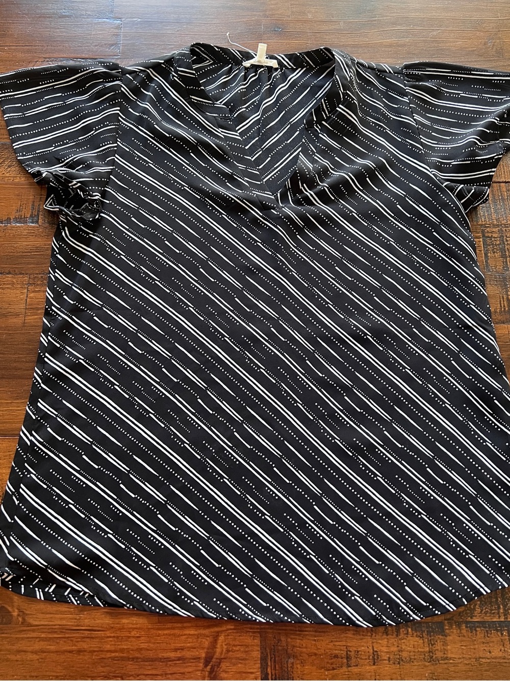 Maurices Black Diagonal Stripe V-Neck Blouse